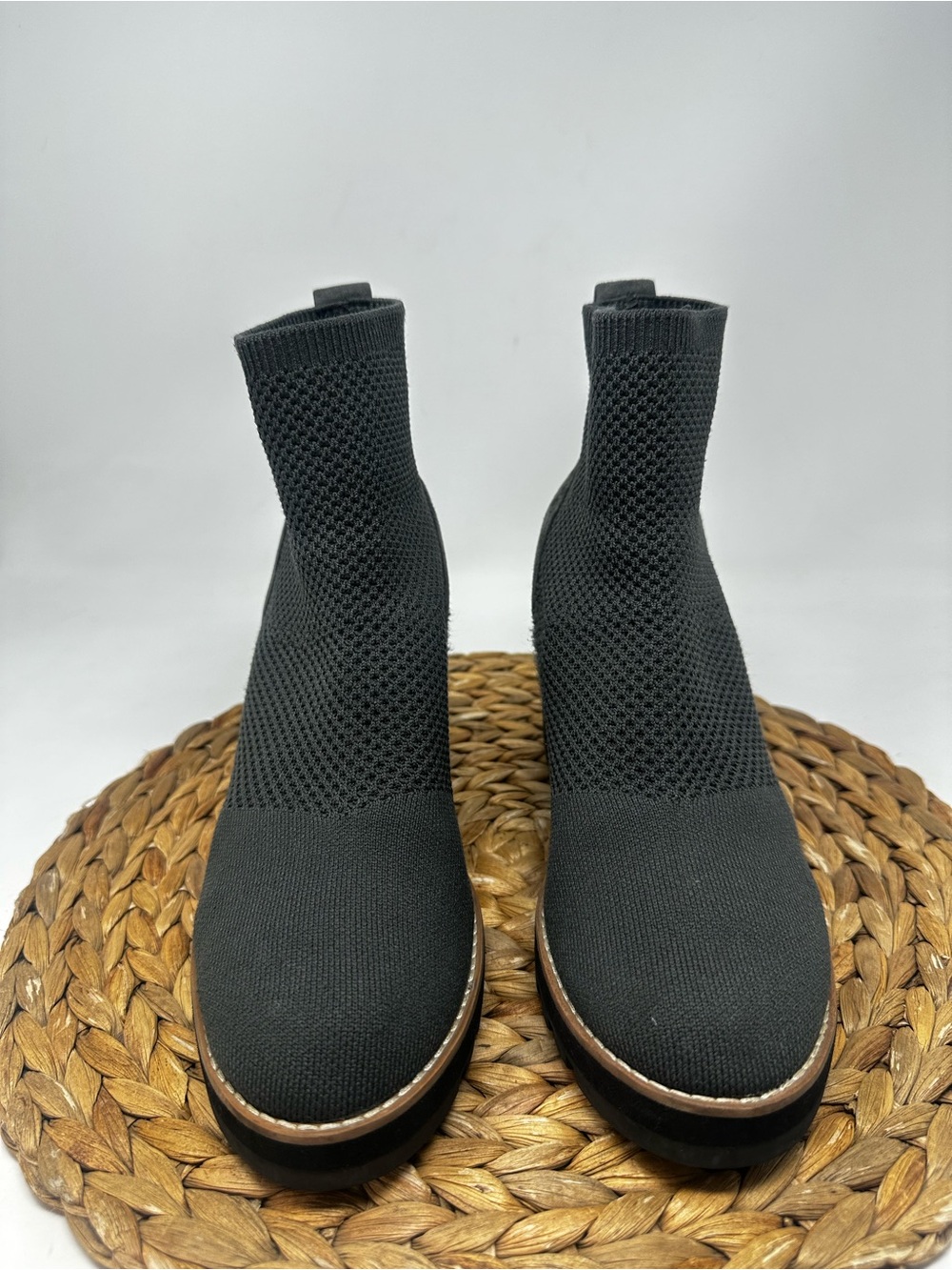 Eileen Fisher London Recycled Stretch Knit Bootie Grey Black Size 8 Women's - Picture 5 of 9